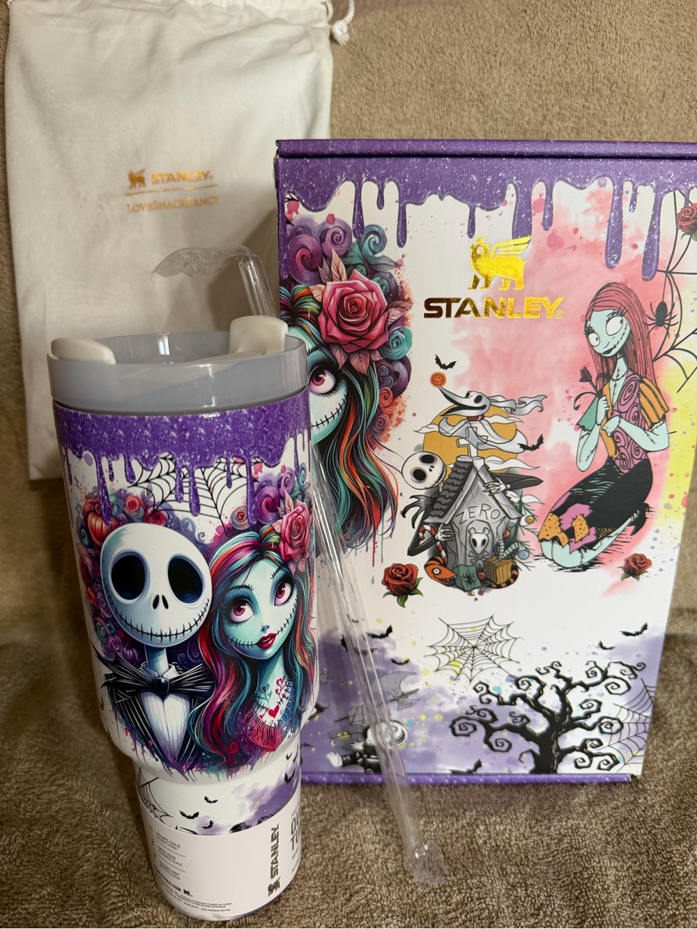 Stanley Purple, Teal & White Nightmare Before Christmas Tumbler